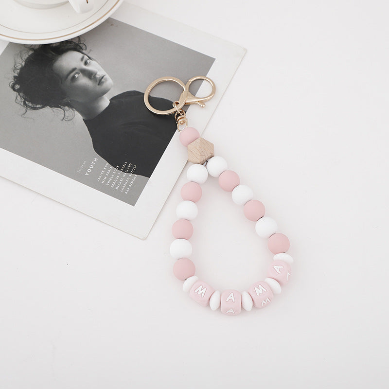 Wholesale 10PCS Square Letter Round Silicone Beads Keychains