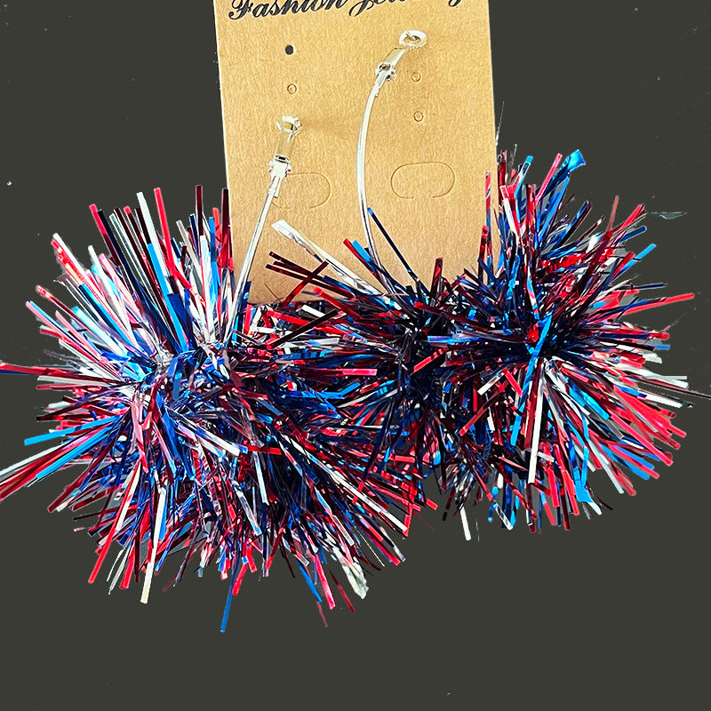 Wholesale American Independence Day Atmosphere Sparkling Big Ball Fireworks Earrings