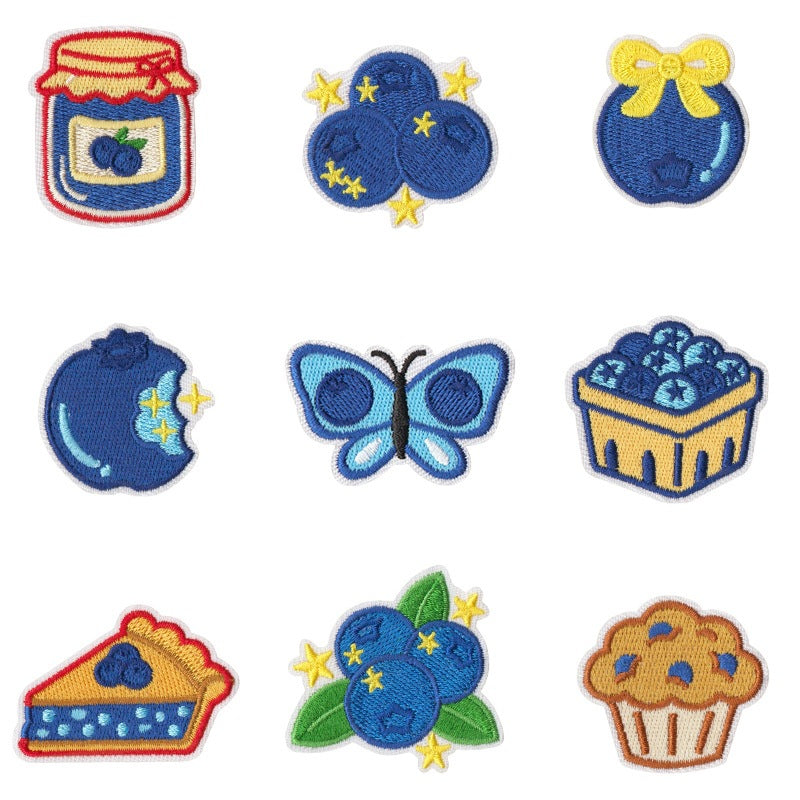 Wholesale Blue Dessert Cake Iron On Embroidered Patches 9 Piece Set For DIY Clothing Bags Gift