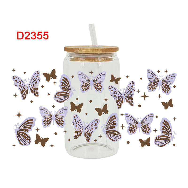 Wholesale Flowers bees butterflies mushrooms 16oz Cup UV DTF Wraps