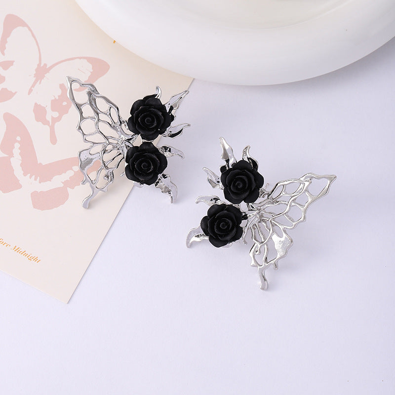 Wholesale Black Rose Dark Gothic Hollow Butterfly Alloy Earrings