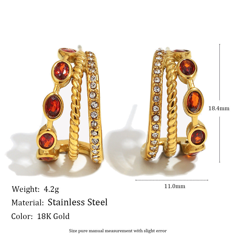 Wholesale Gold-plated three-layer stone earrings