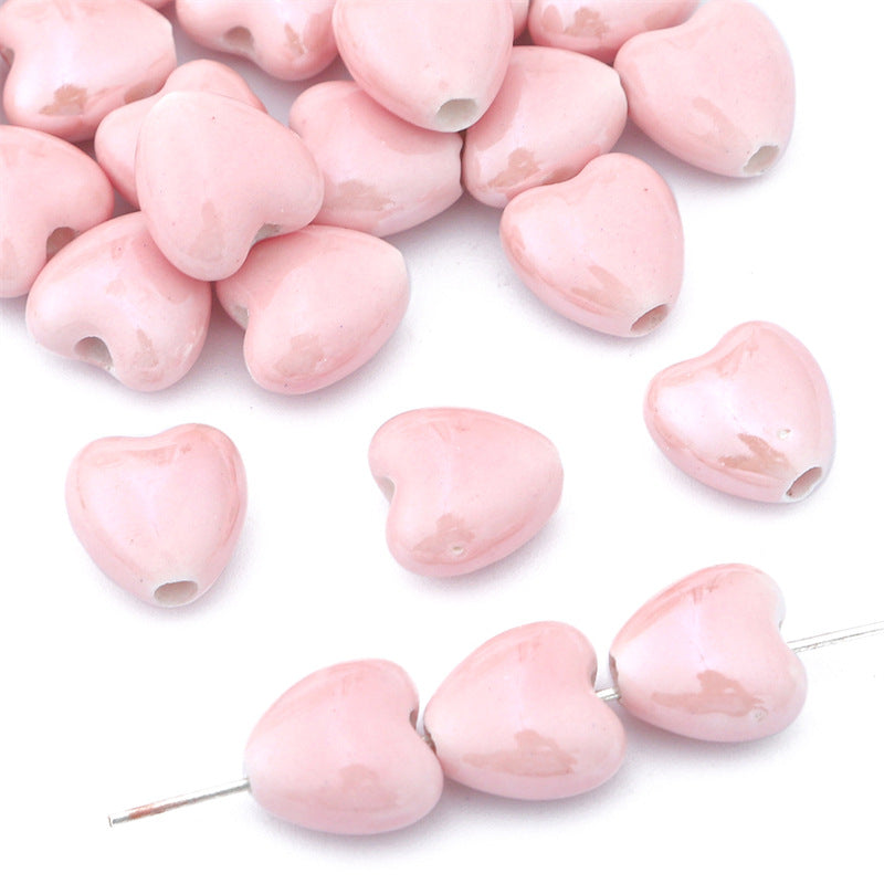 Cuentas de cerámica de corazón de durazno de 10 piezas al por mayor