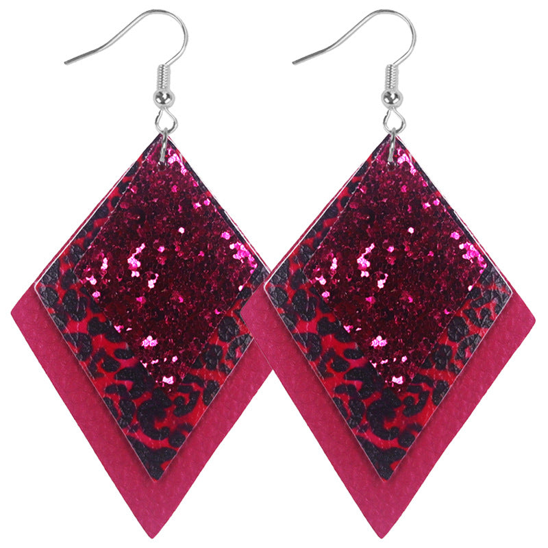 Wholesale 2pairs/pack Multi-layer Sequin Superimposed Leopard Print Leather Earrings