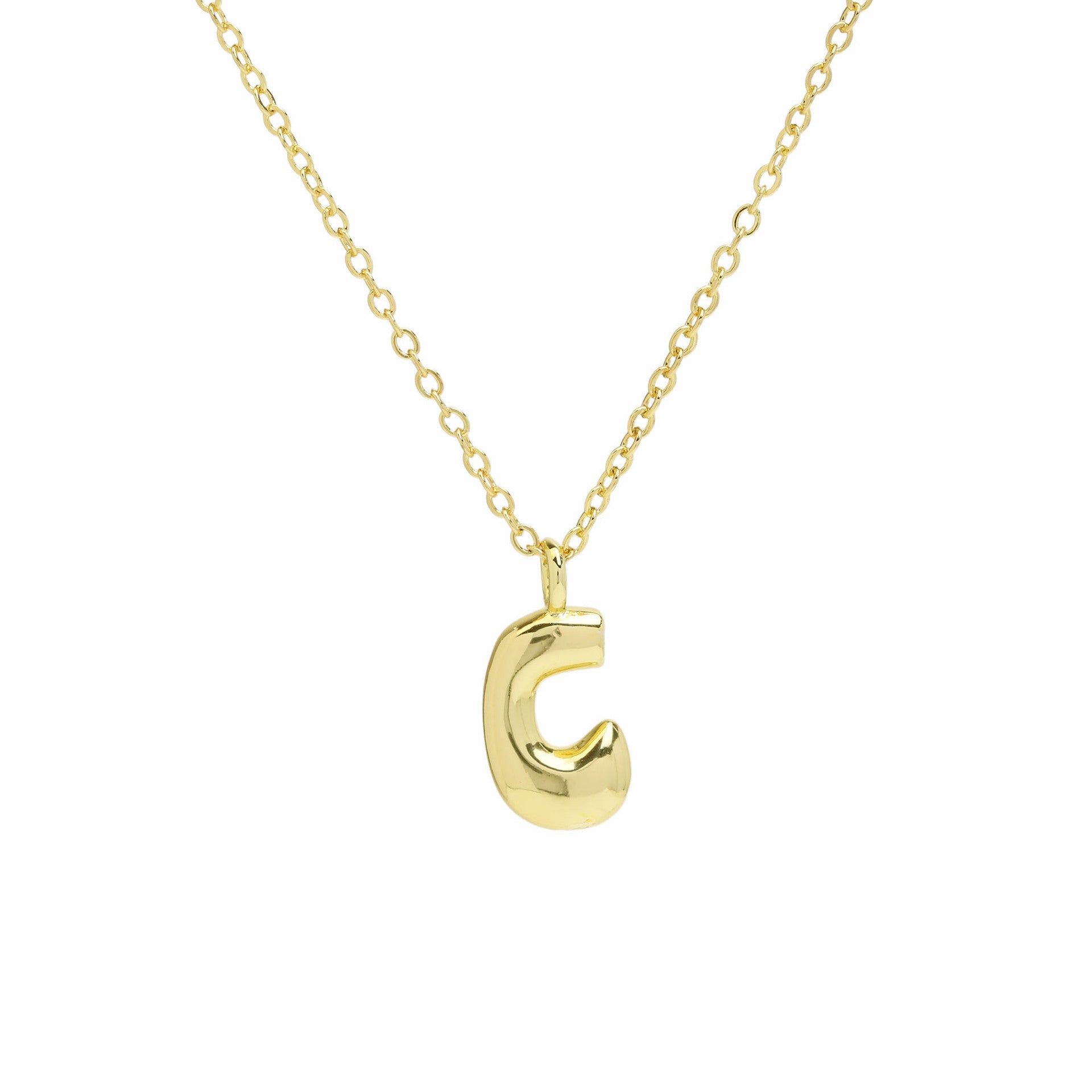 Wholesale 18k Gold Copper Polished Bubble Balloon Letter Necklace