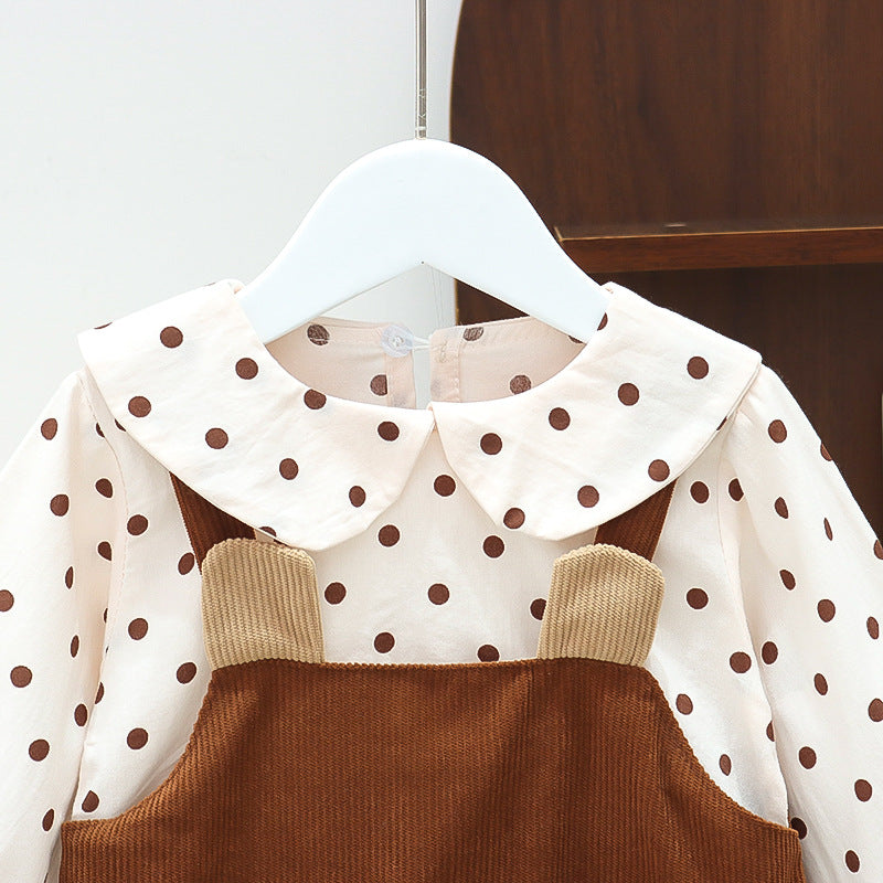 Wholesale Girls' Dress Autumn Western Wave Point Little Bear  Baby Clothes