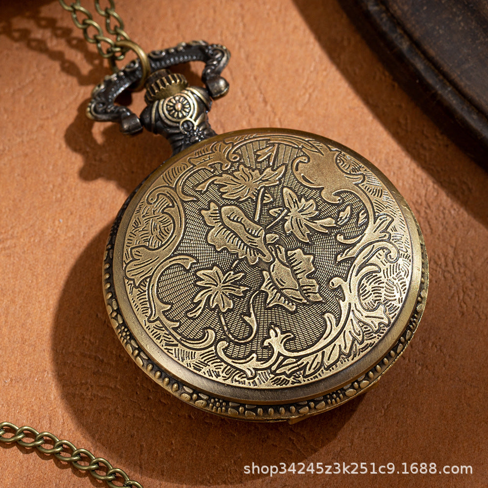 Wholesale Vintage bronze motorcycle carved flip cover pocket watch