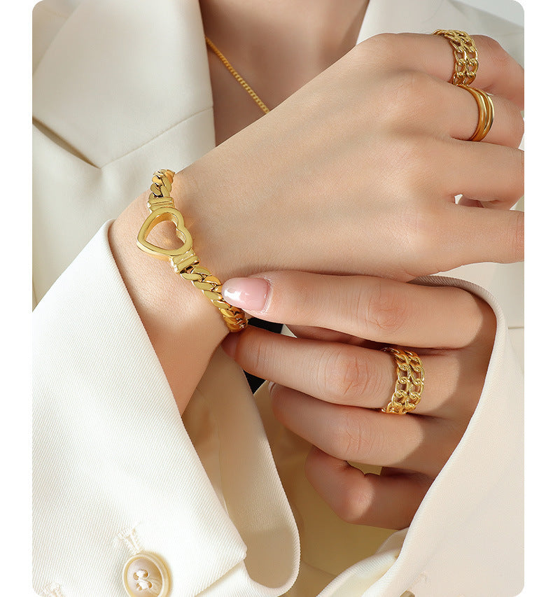 Wholesale Stainless Steel Heart-shaped Hollow Necklace Bracelet Set