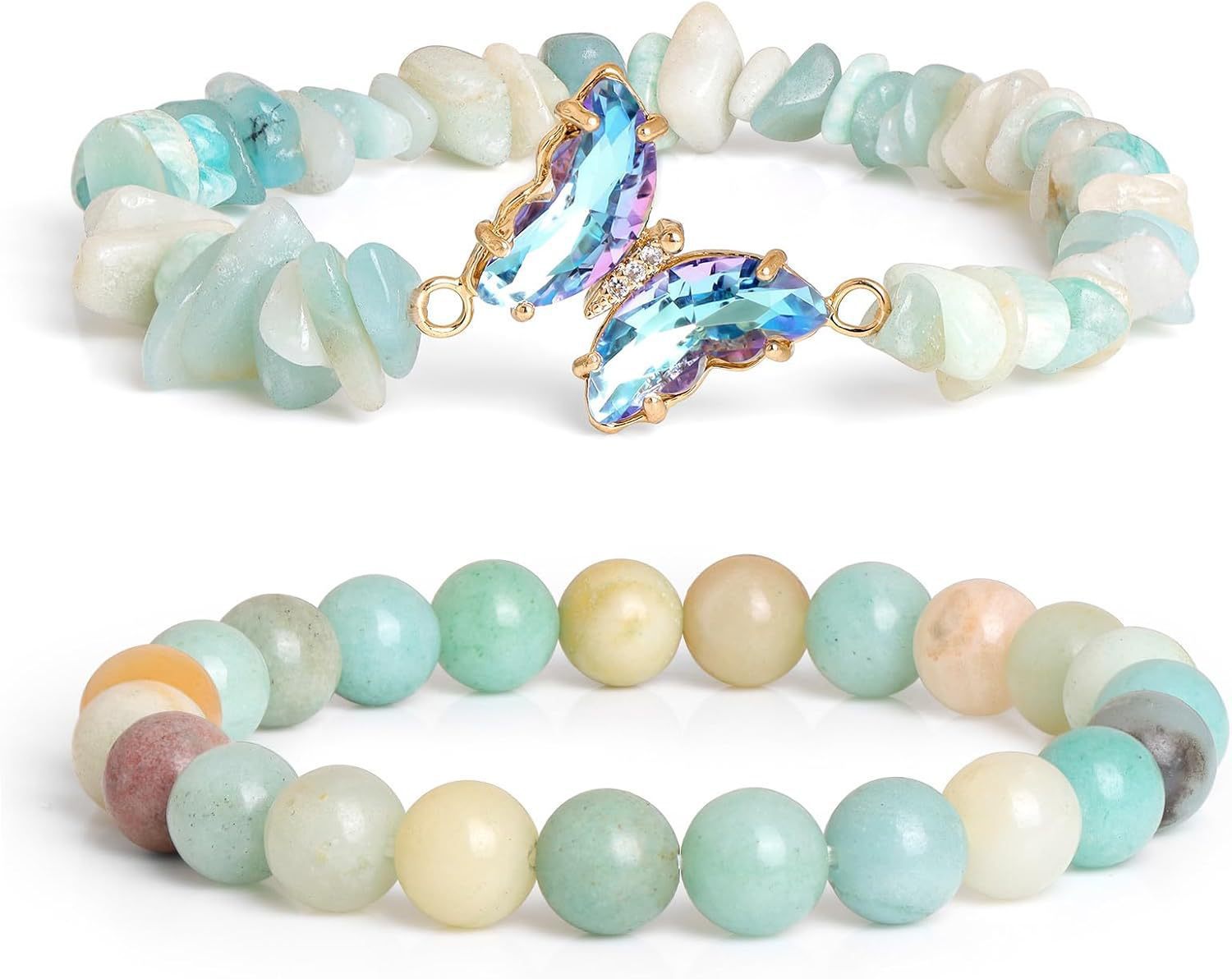 Wholesale  Natural Stone Amethyst Butterfly Pendant Layered Bracelet Set