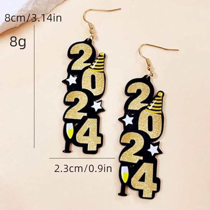 Wholesale Christmas 2024 Numbers Glitter Acrylic Earrings