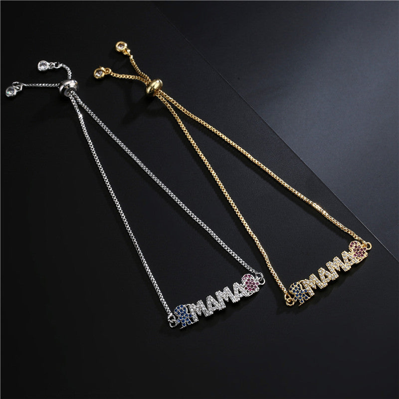 Wholesale Mother's Day MAMA Copper Zircon Bracelet