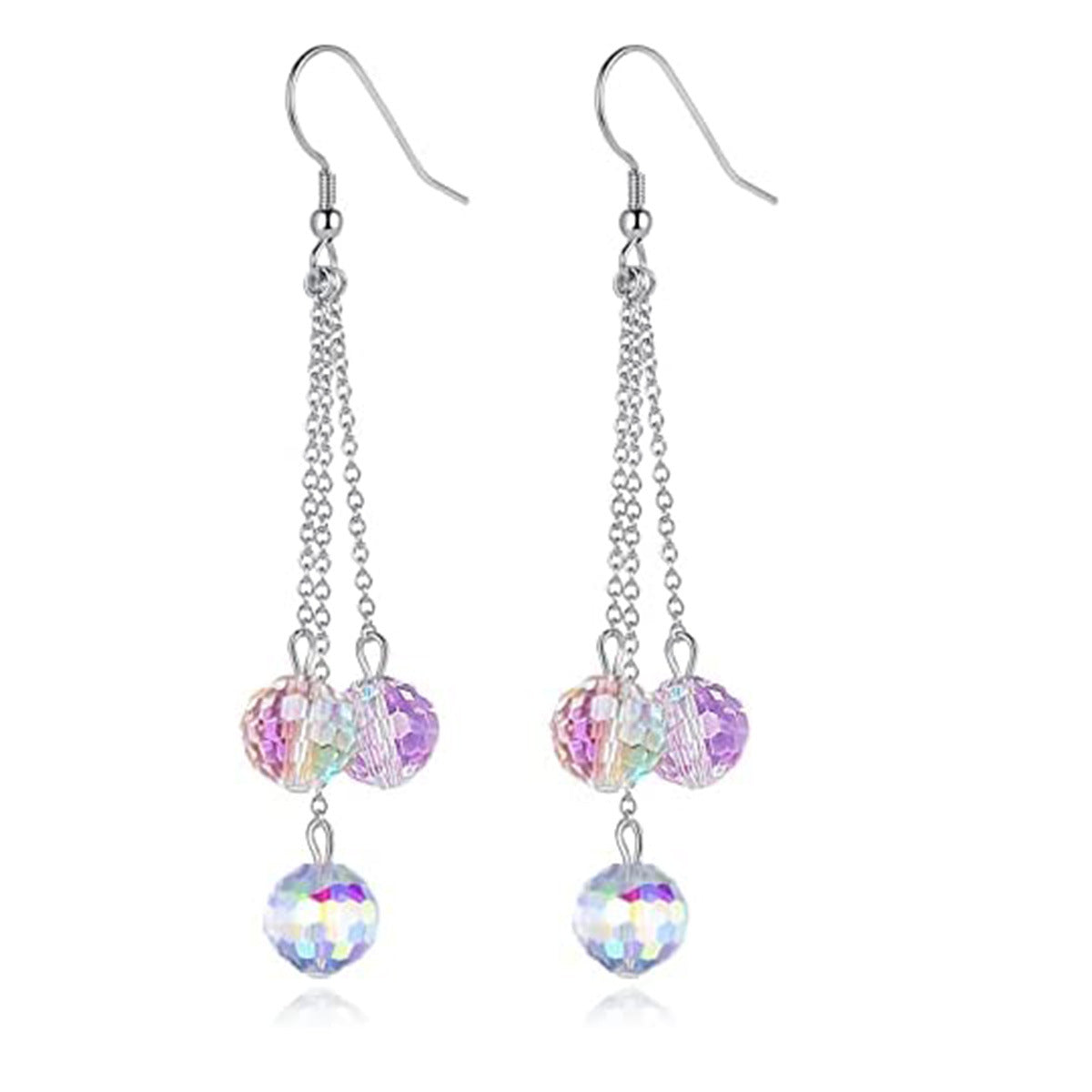 Wholesale Sparkling Disco Girl Party Dance Colorful Glass Crystal 925 Sterling Silver Hypoallergenic Earrings