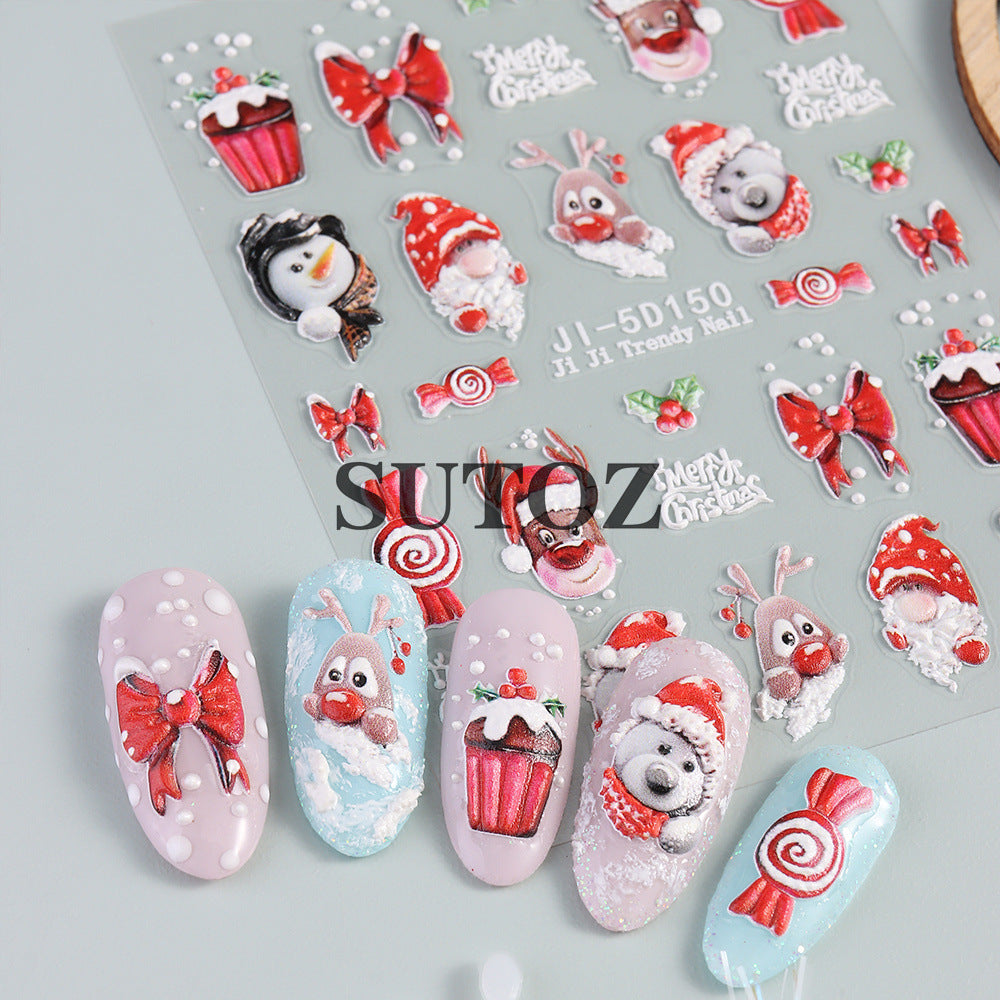Wholesale 3pcs/pack Christmas 5D nail art stickers 3D relief nail stickers