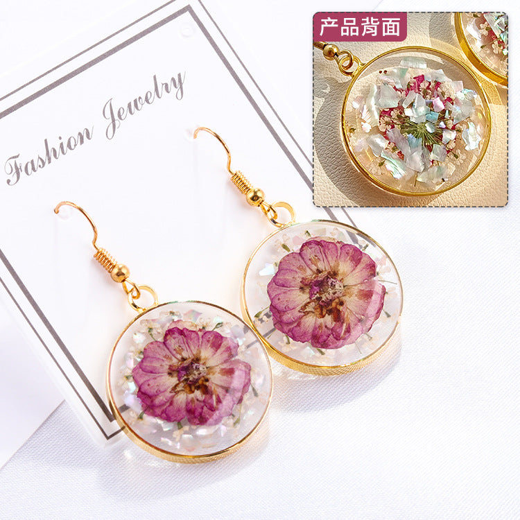 Wholesale 6pcs Mother of Pearl Sequins Real Flower Resin Earrings