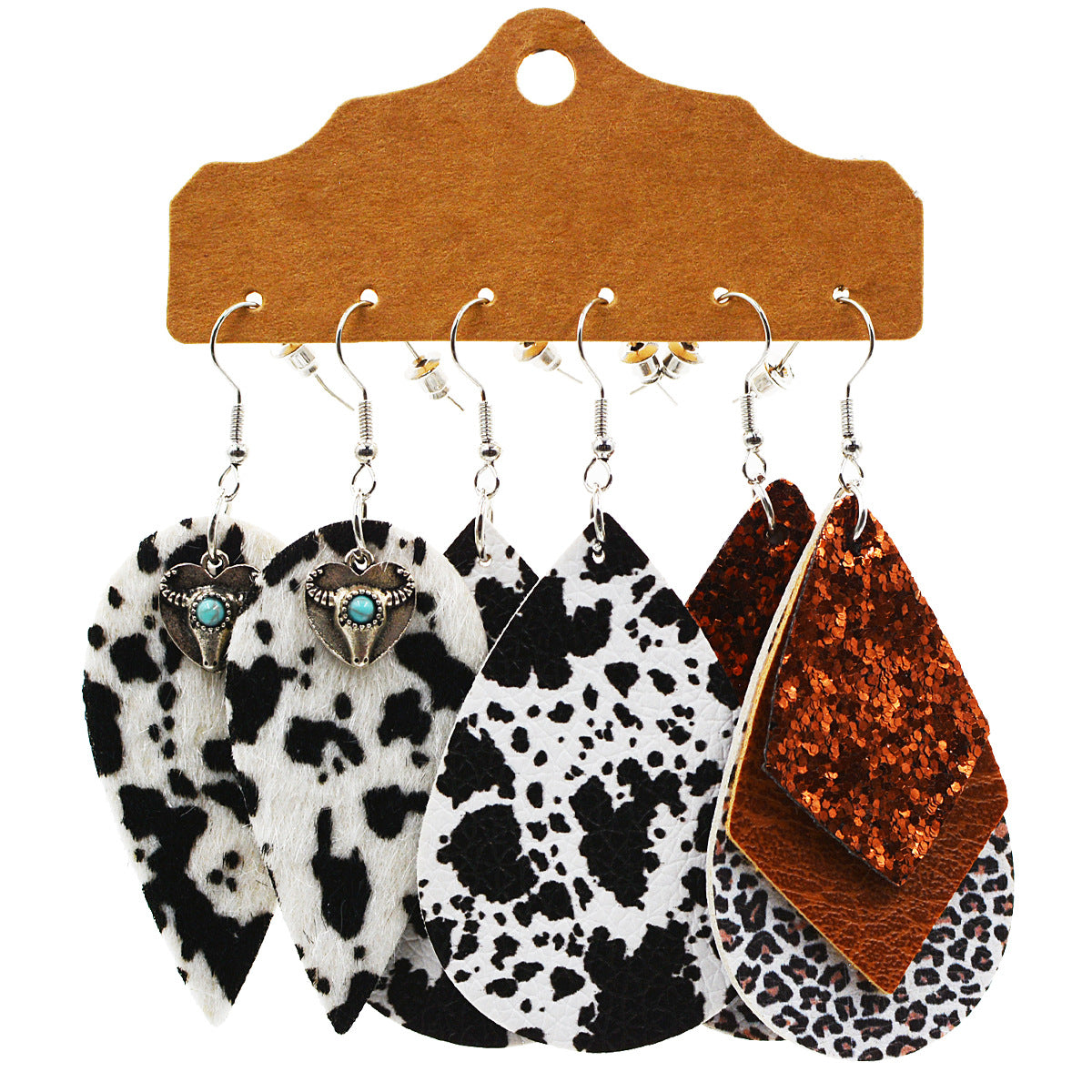 Wholesale Multi-layered Leather Earrings Symmetrical Love Earrings