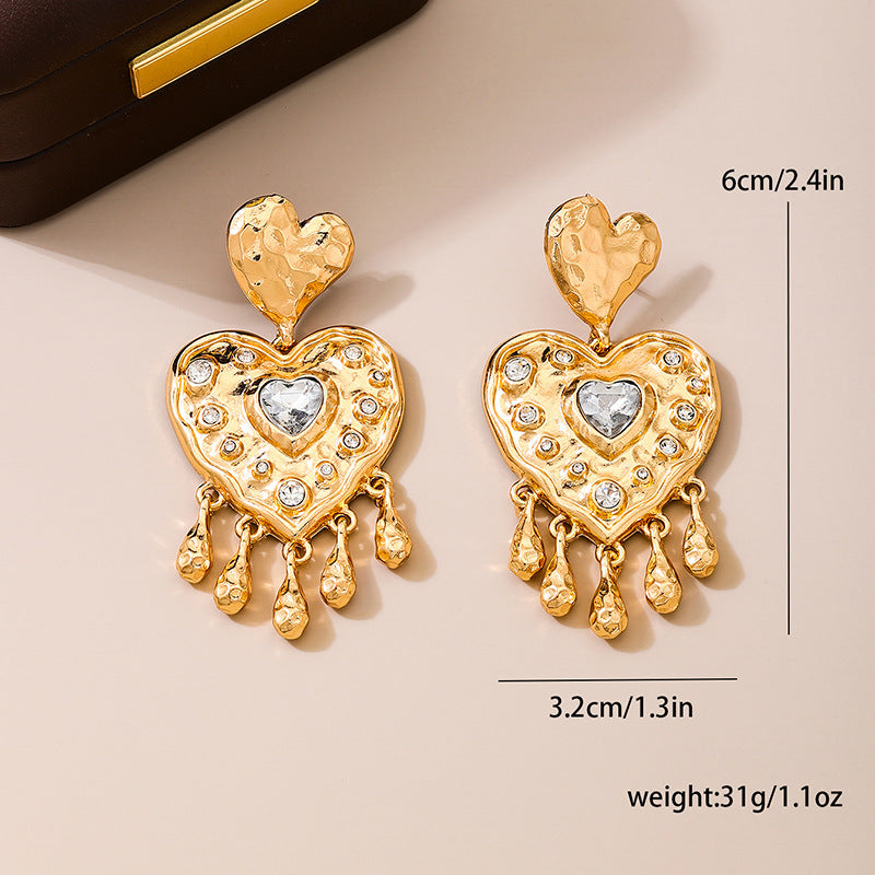 Wholesale Valentine' s Day heart-shaped tassel diamond earrings