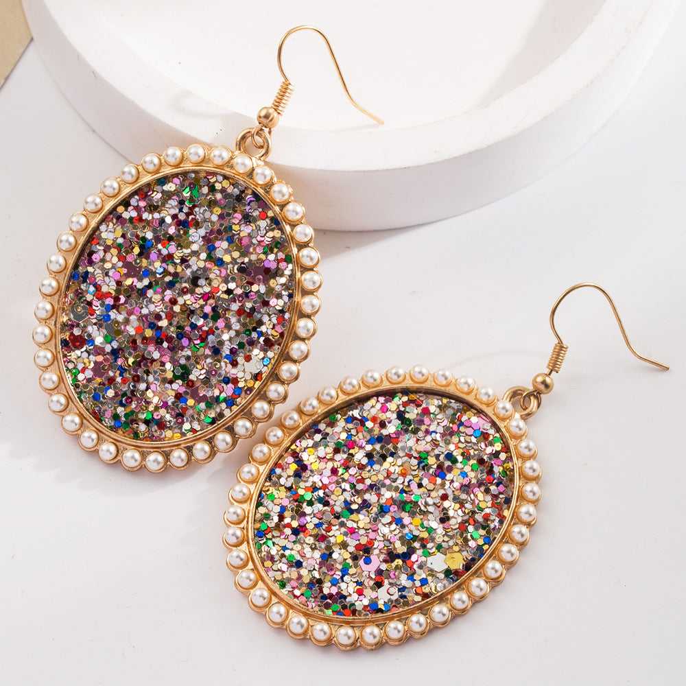 Wholesale Leopard Sequined Leather Vintage Diamond Pearl Earrings