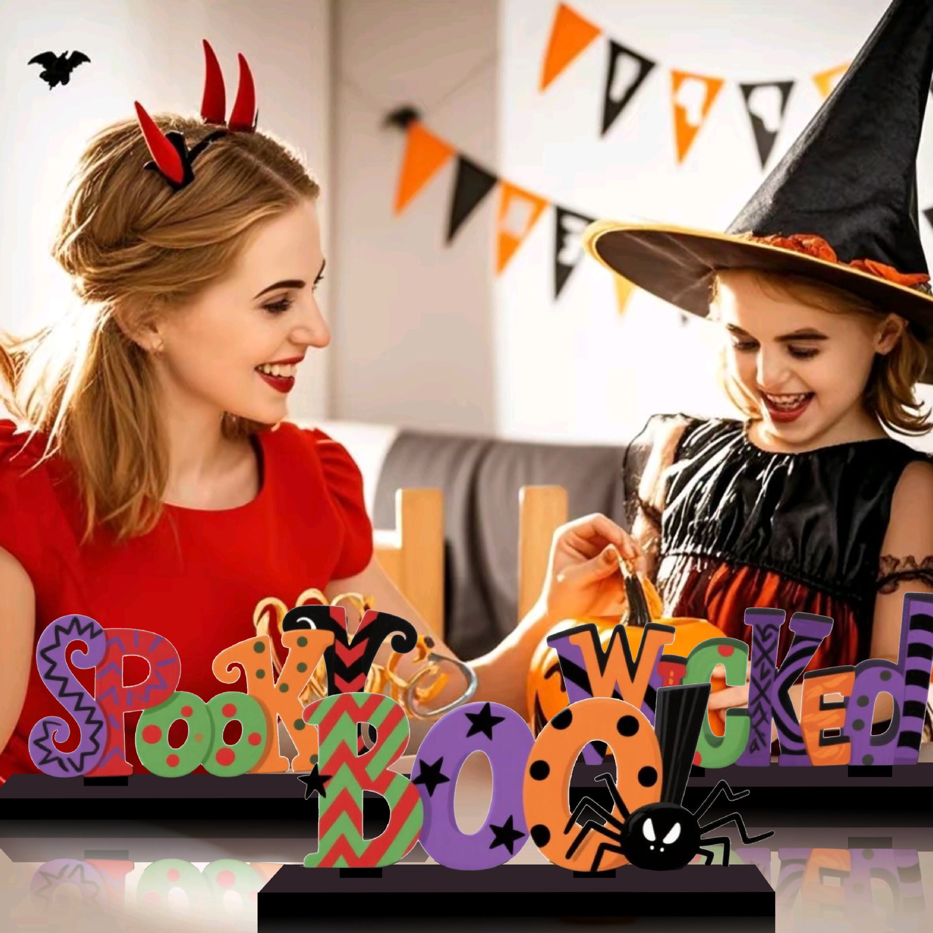 Wholesale 3pcs/pack colored spotted letter wooden ornament