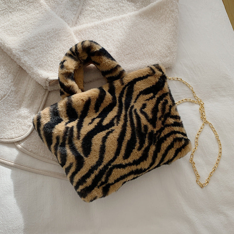 Wholesale Leopard Chain Crossbody Bag Plush Handbag