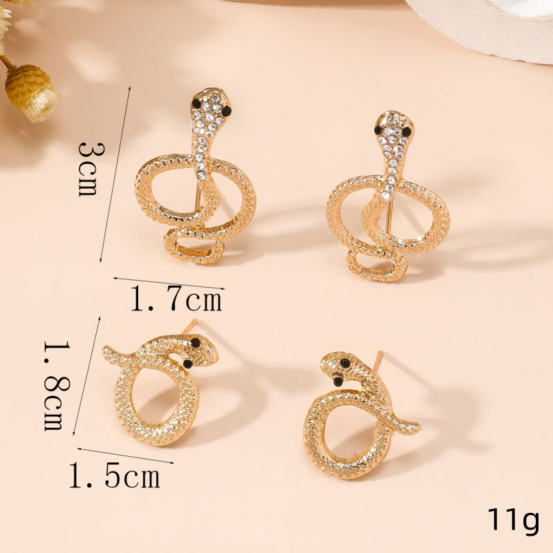 Wholesale Silver Needle Long Micro-encrusted Diamond Retro Snake Earrings