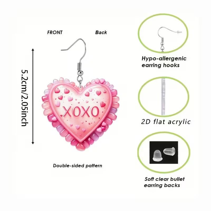 Wholesale Valentine' s Day Flat Acrylic Pink Heart Earrings
