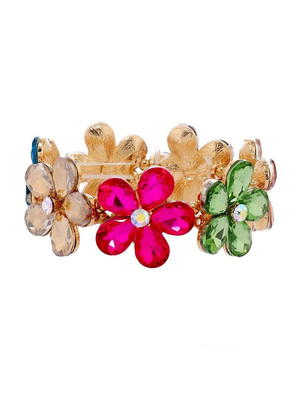 Wholesale Flower Elastic Bracelet For Women European American Style Golden White Alloy Party Gift Everyday Wear