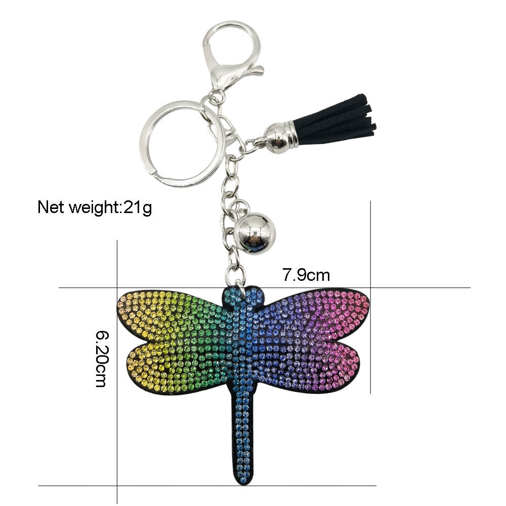 Wholesale 4pcs  cute creative dragonfly pendant rhinestone keychain
