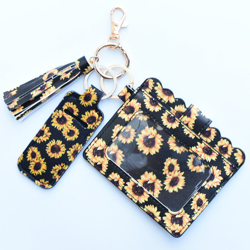 Wholesale Leopard Print Sunflower Lipstick Case Card Holder Keychain