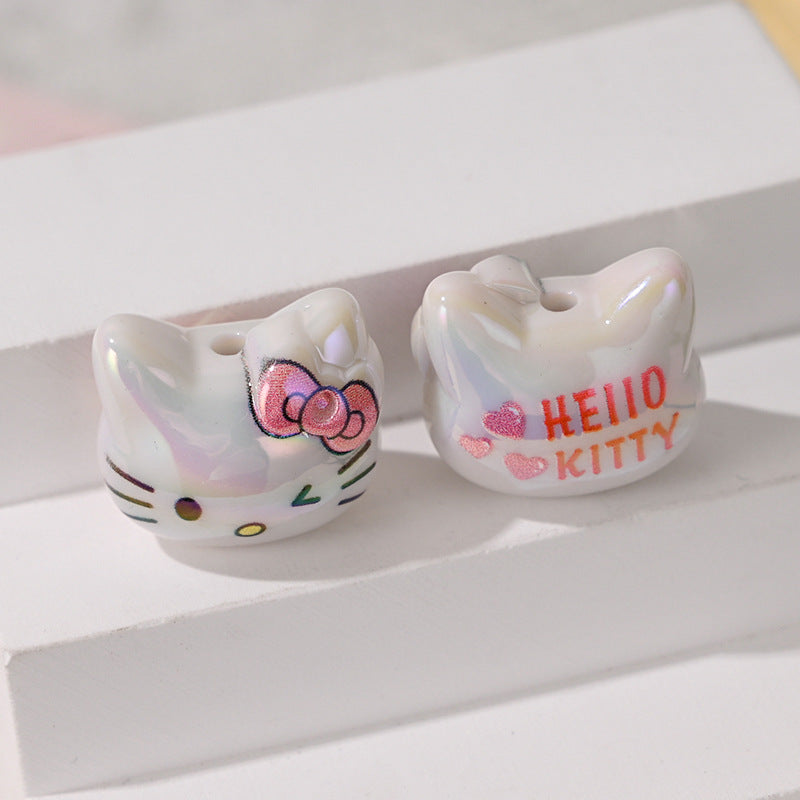 Wholesale 10pcs/pack Color-plated cute 3D cat head straight hole beads