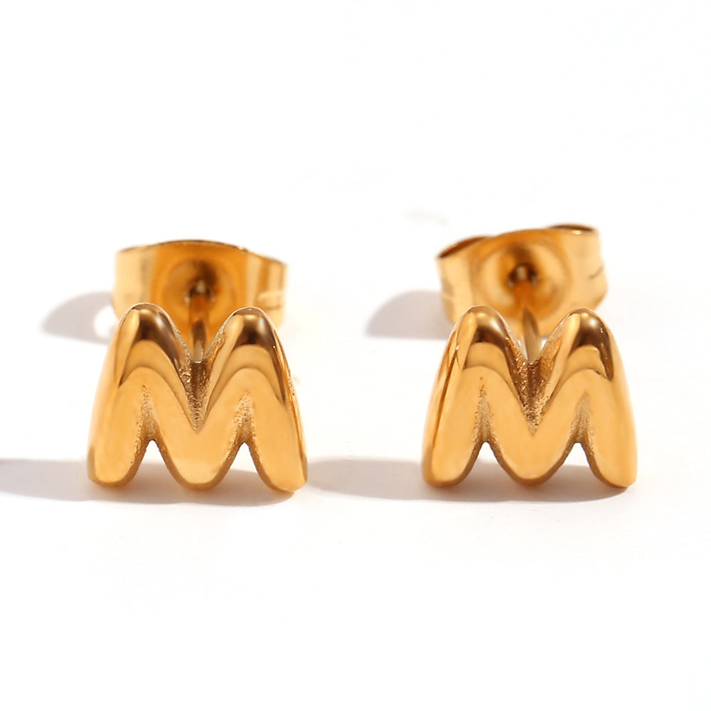 Wholesale Stainless Steel 18K Gold Plated Mini Bubble Letter Earrings