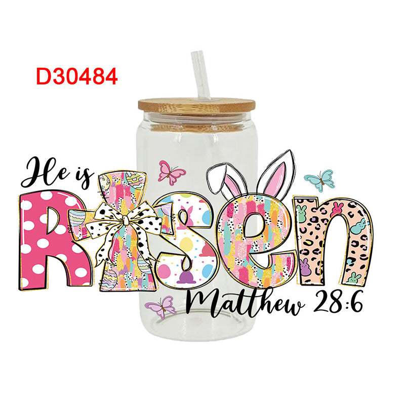 Wholesale Colorful Easter cartoon rabbit with letters 16oz Cup UV DTF Wraps