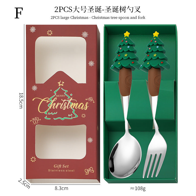 Wholesale Cartoon Christmas Dessert Fork and Spoon Cutlery Set