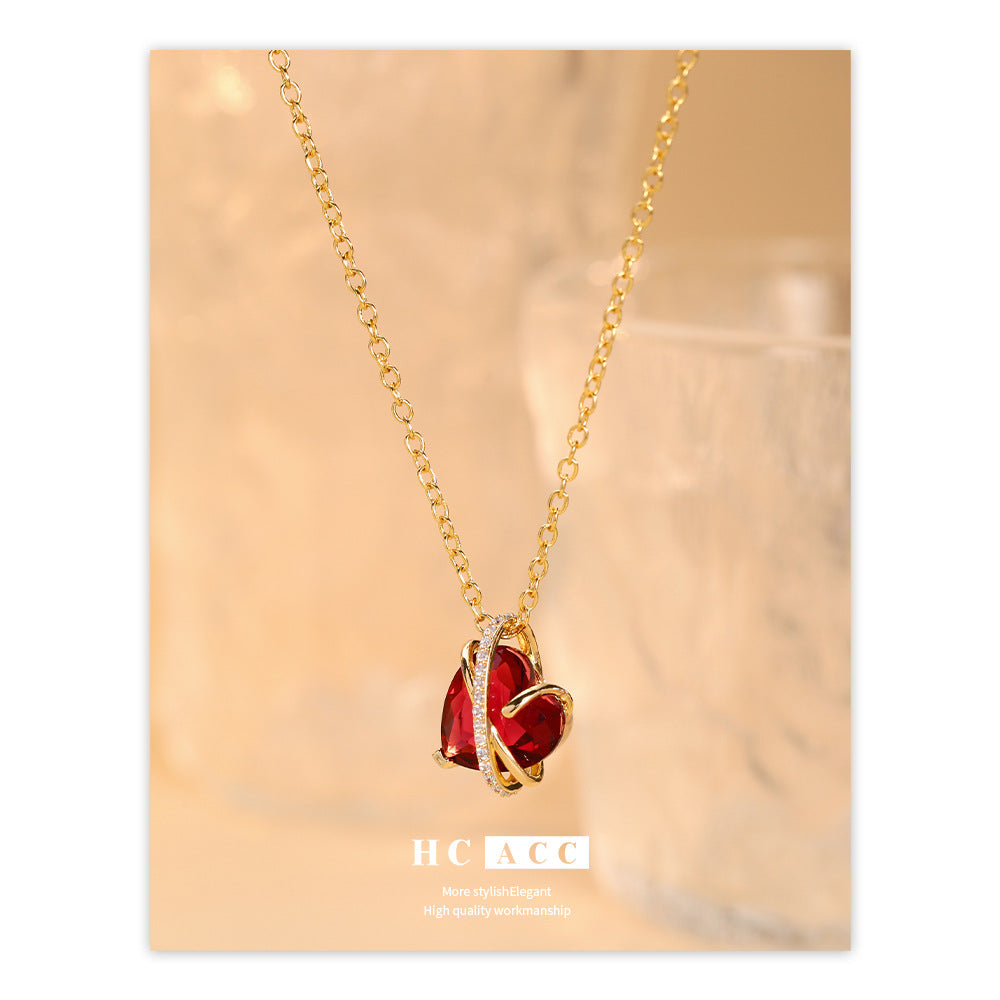 Wholesale Valentine's Day Copper Plated Real Gold Love Heart Diamond Necklace