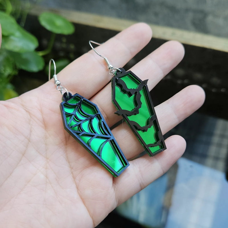 Wholesale Creative Retro Spider Web Coffin Personalized Plate Hollow Bat Acrylic Earrings