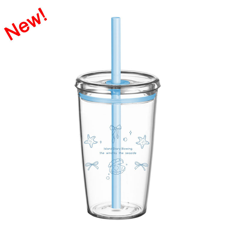 Wholesale 450ml Tritan straw cup milk tea cup coffee cup with printing simple straw cup