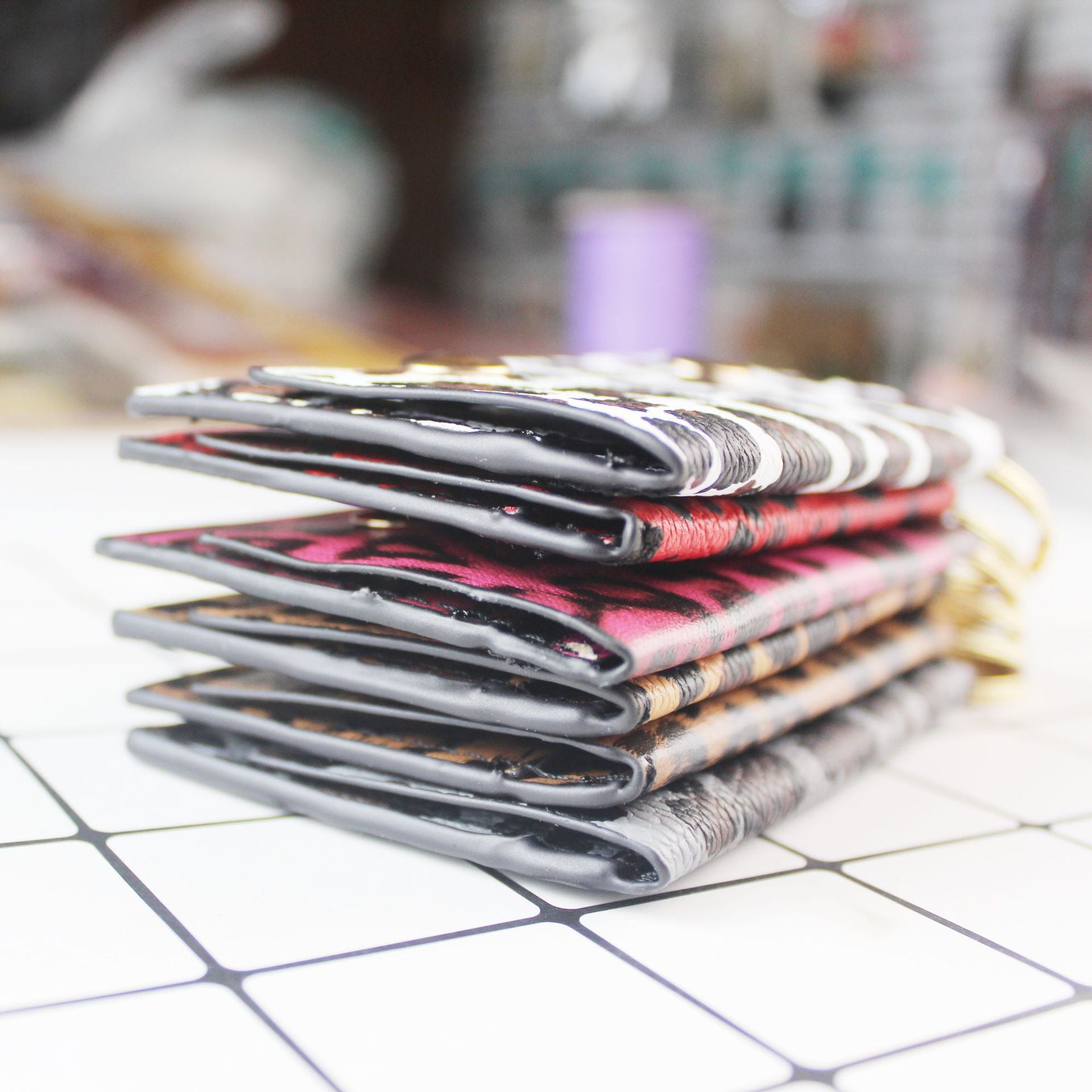 Wholesale Leopard PU Leather Keychain Pendant Women' s Coin Purse Card Holder