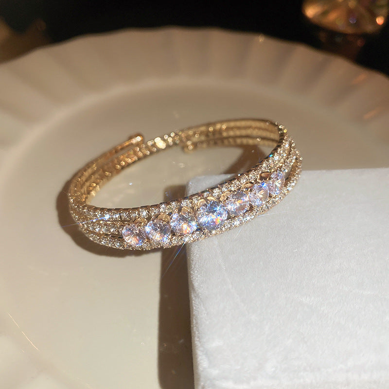 Wholesale Zircon Diamond Inlaid Irregular Multi-layer Metal Bracelets