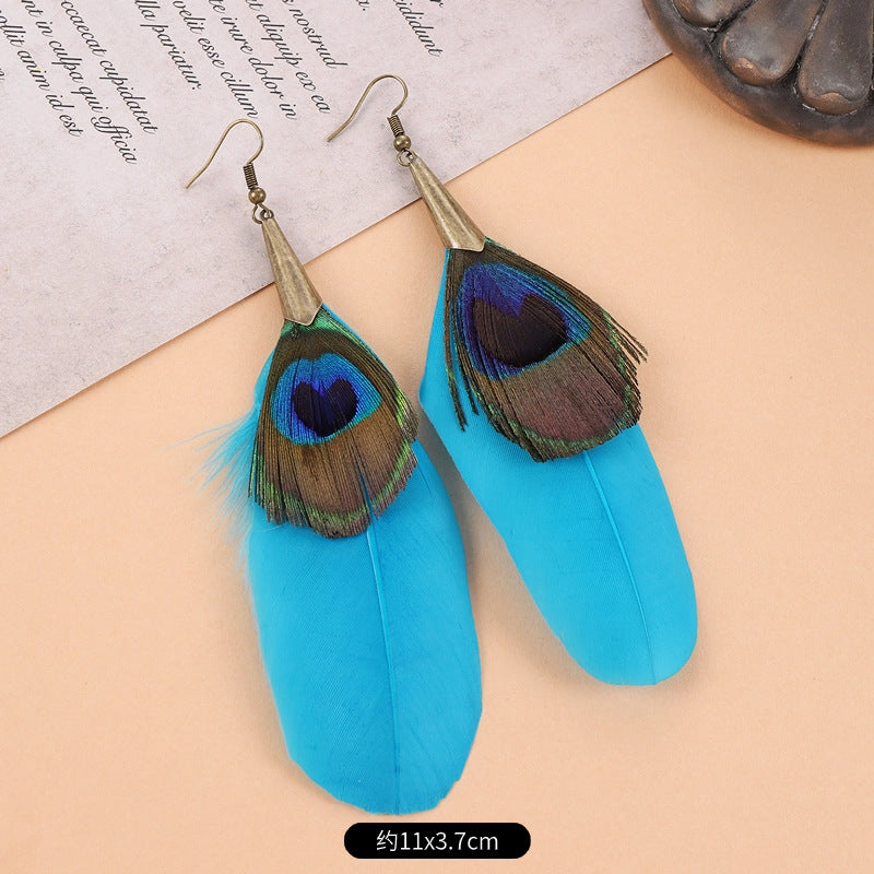 Wholesale Peacock Feather Tassel Bohemian Earrings