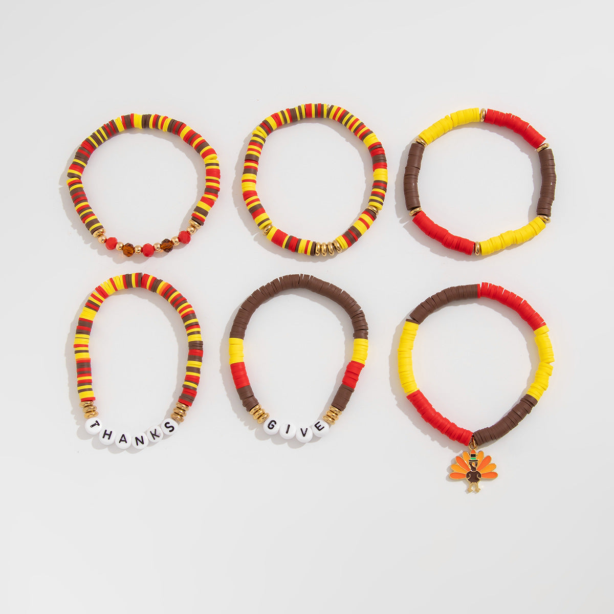 Wholesale Thanksgiving Maple Leaf Acrylic Clay Beaded Bracelet Set