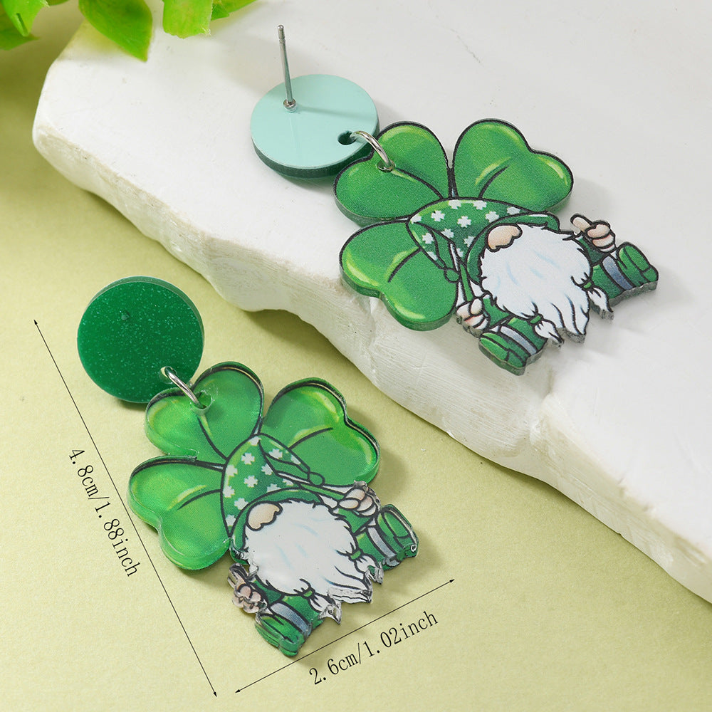 Wholesale St. Patrick's Day Green Hat Lucky Grass Clover Exaggerated Carnival Acrylic Double-Sided Earrings