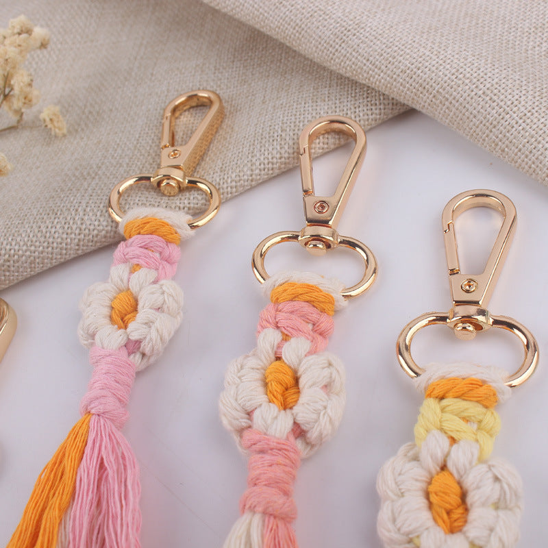 Flores de caricatura de algodón de algodón tejido a mano al por mayor llavero colorido
