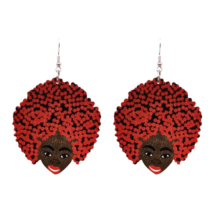Wholesale African Head Print Colorful Round Wooden Earrings