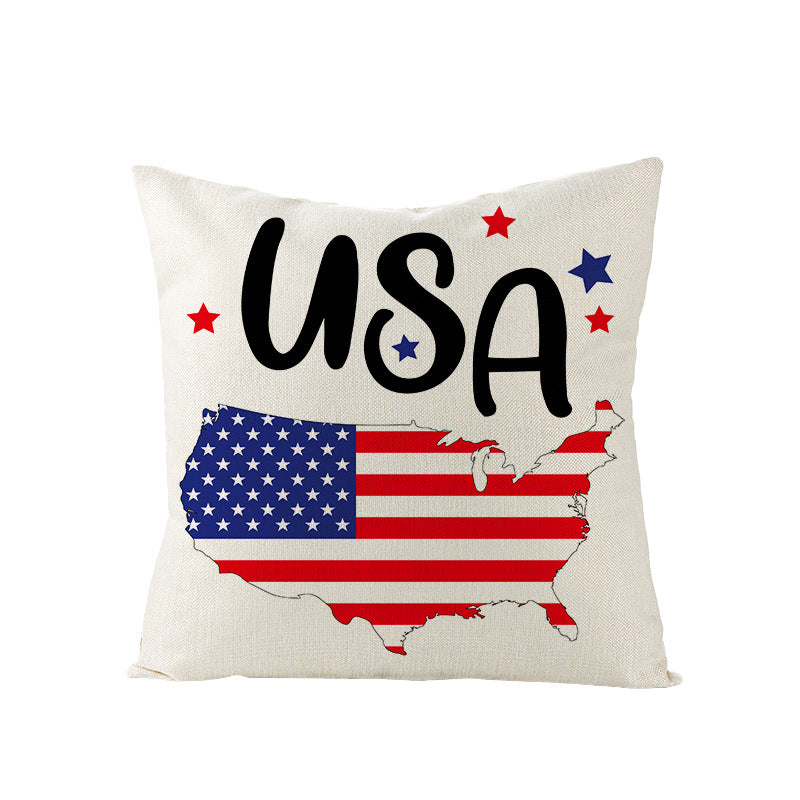 Wholesale of American Independence Day Red Blue Letter Polyester Pillow Covers