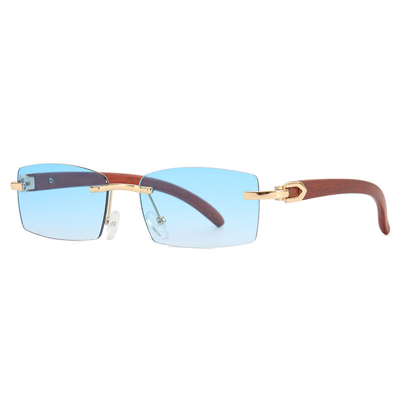 Wholesale Frameless faux wood grain temple sunglasses