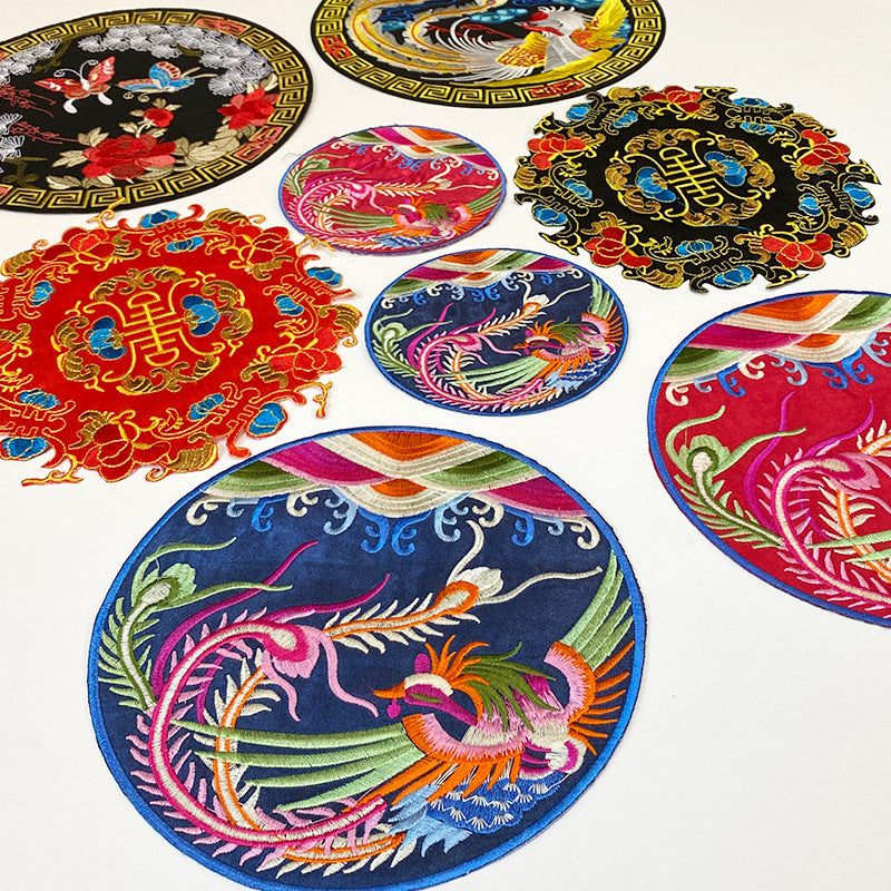 Wholesale Chinese Style Dragon Phoenix Round Satin Fabric Patches For Coat Decoration 8 Pack Stylish DIY Accessory