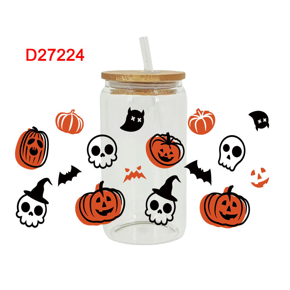 Wholesale Pumpkin Ghost Skeleton Halloween 16oz Cup UV DTF Wraps