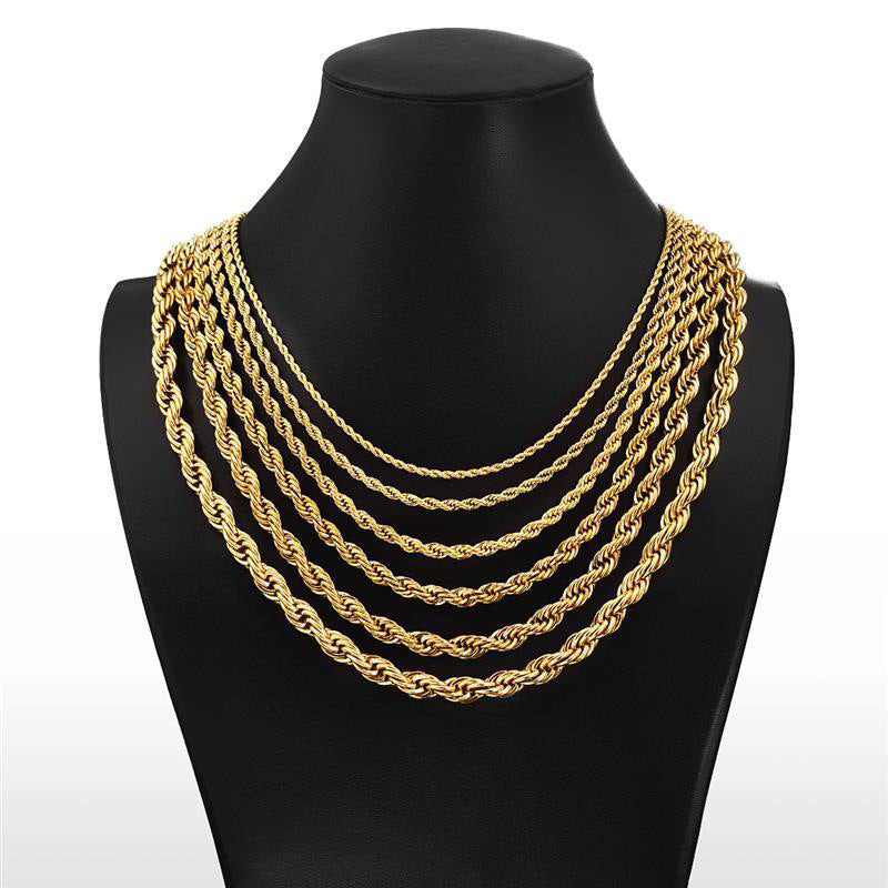 Wholesale Stainless Steel 18k Gold Hip-hop Fashion Twist Chain No Fading Titanium Steel Necklaces