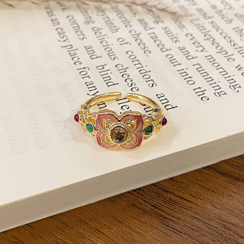 Wholesale Flower bud colored enamel drip pattern ring