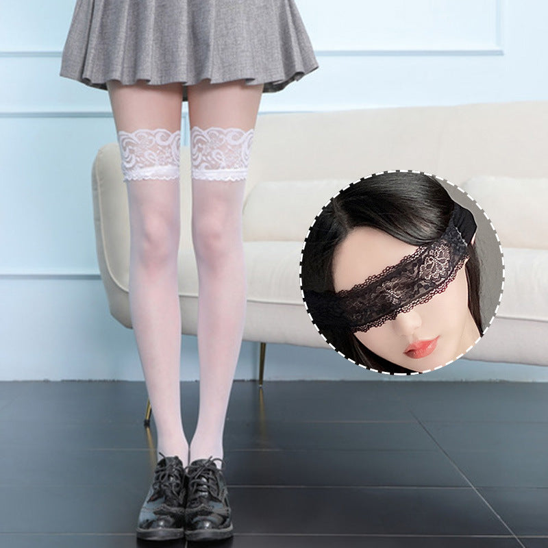 Wholesale Lace socks thin stockings sexy blindfold ribbon eye mask combination