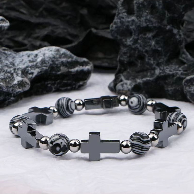 Wholesale Obsidian Cross Billiard Bracelet Beaded Bracelet